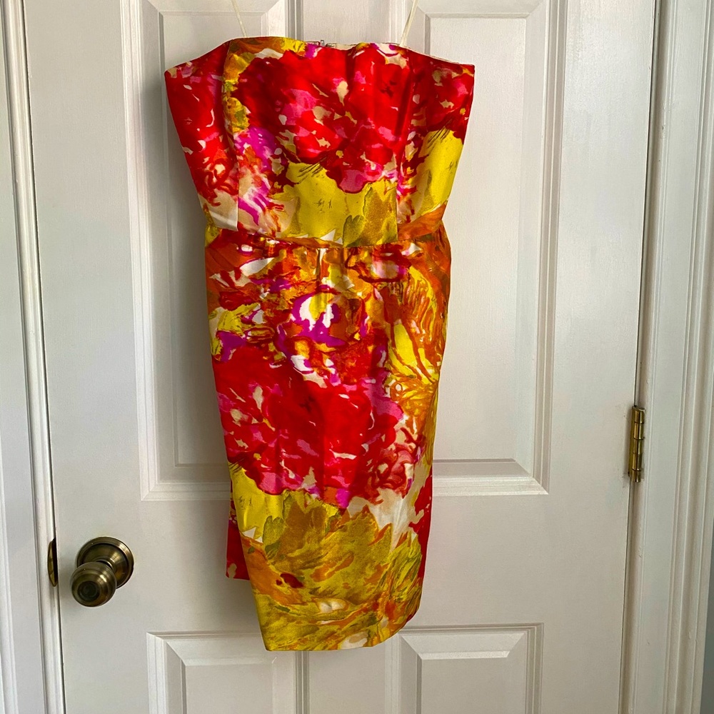Jcrew Strapless Silk Floral Cocktail Dress Gem